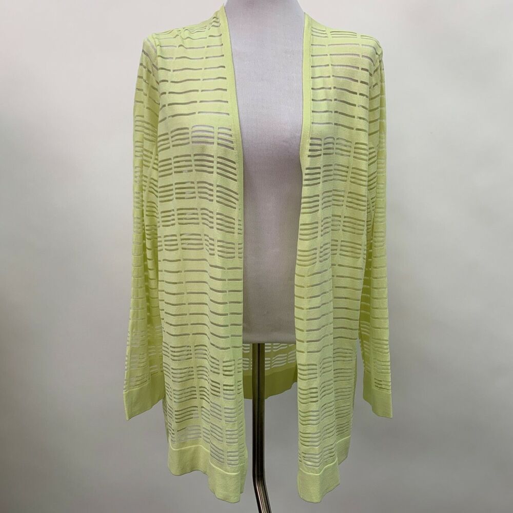 MarlaWynne Women's Light Cardigan Sweater 1X Yellow‎ Striped Sheer NWT